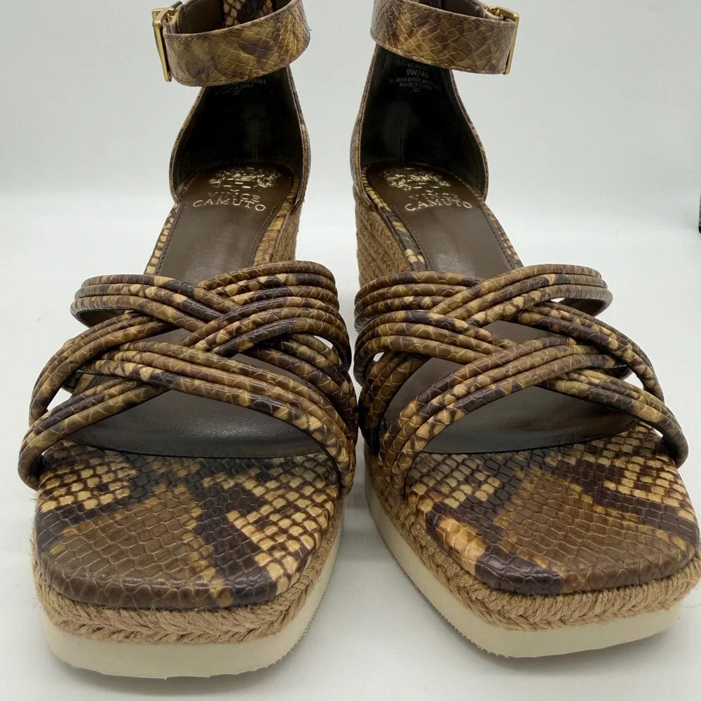 Vince Camuto Jilesa Serpent Snake Espadrille Wedge Sandal Brown 9W New
